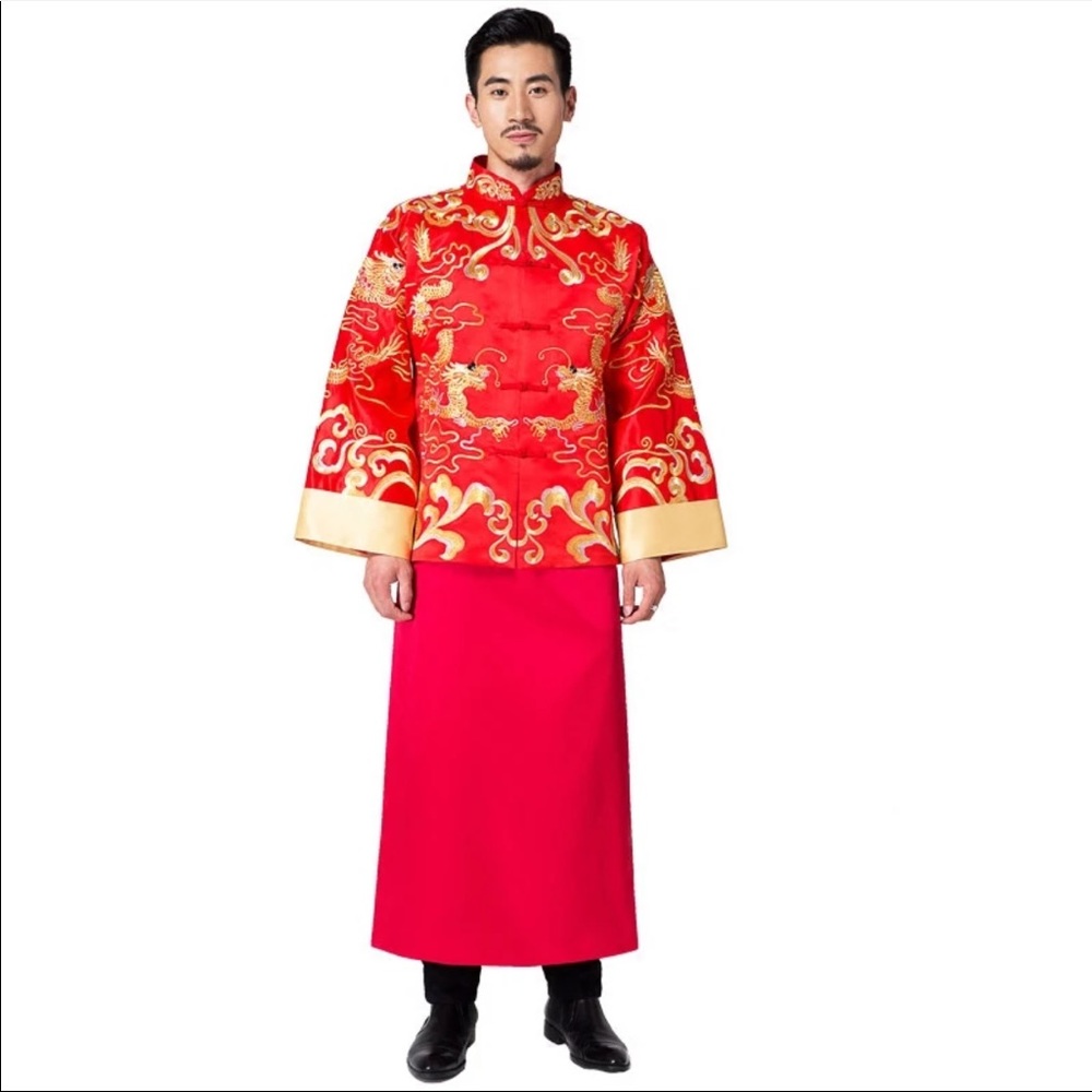Chinese wedding red groom outfit